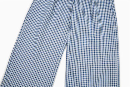 DAXUEN Blue and white wide-leg trousers with gingham pattern