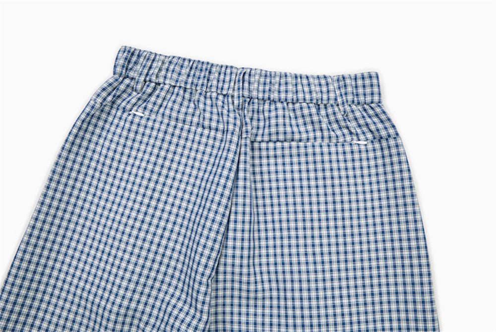 DAXUEN Blue and white wide-leg trousers with gingham pattern