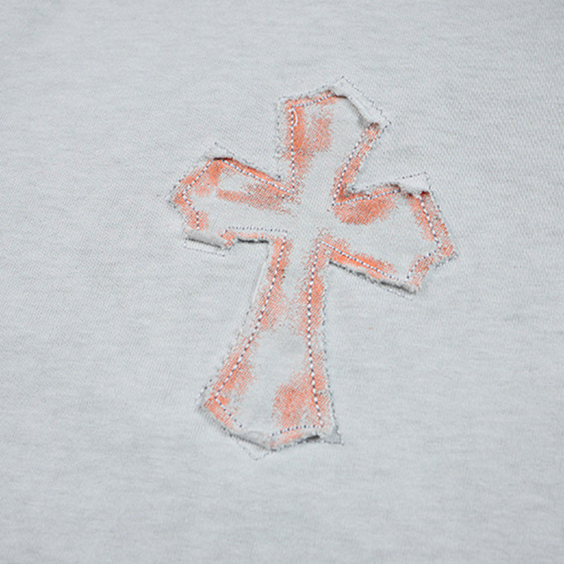DAXUEN Distressed cross patch short-sleeved T-shirt