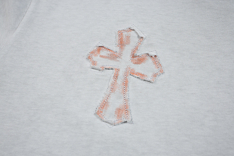 DAXUEN Distressed cross patch short-sleeved T-shirt