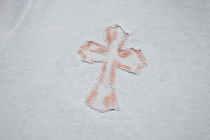 DAXUEN Distressed cross patch short-sleeved T-shirt