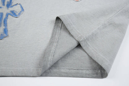 DAXUEN Distressed cross patch short-sleeved T-shirt