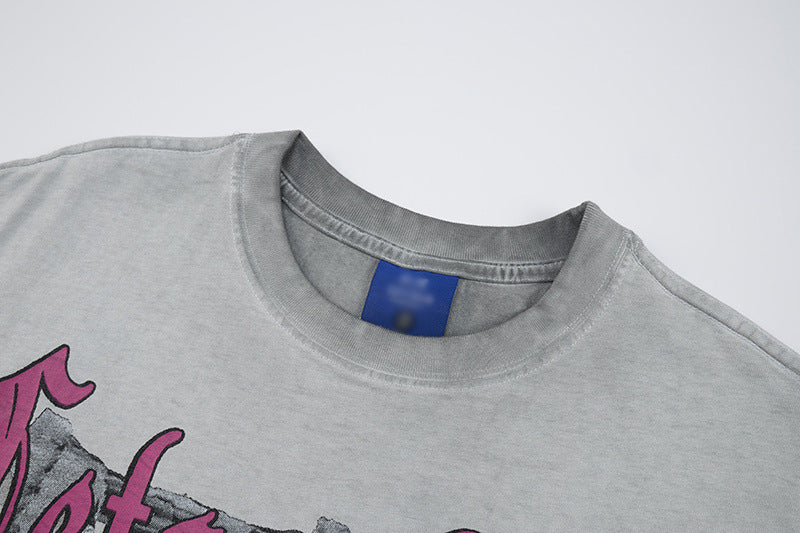 DAXUEN Distressed graphic short-sleeved T-shirt