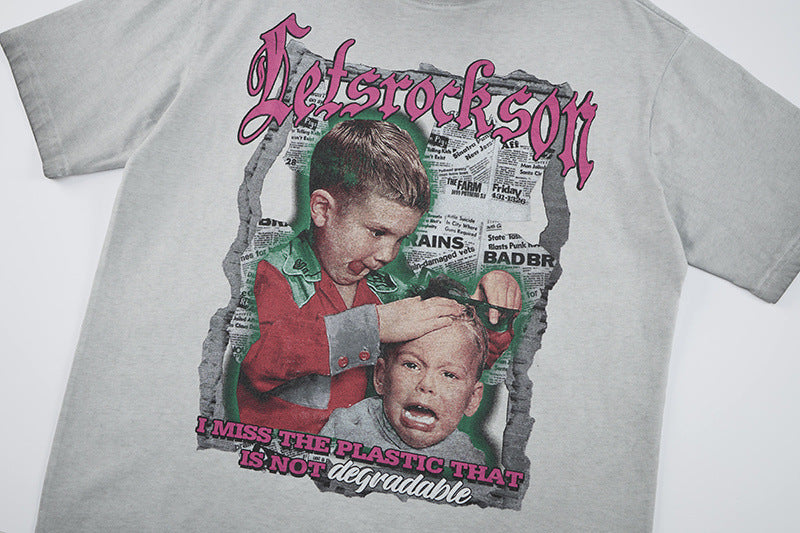 DAXUEN Distressed graphic short-sleeved T-shirt