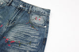 DAXUEN Men's wide-leg denim jeans with floral embroidery