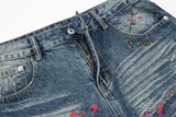 DAXUEN Men's wide-leg denim jeans with floral embroidery