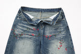 DAXUEN Men's wide-leg denim jeans with floral embroidery