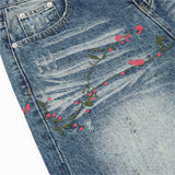 DAXUEN Men's wide-leg denim jeans with floral embroidery