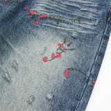 DAXUEN Men's wide-leg denim jeans with floral embroidery