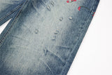DAXUEN Men's wide-leg denim jeans with floral embroidery