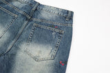 DAXUEN Men's wide-leg denim jeans with floral embroidery