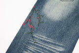 DAXUEN Men's wide-leg denim jeans with floral embroidery