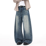 DAXUEN Pair of loose-fit wide-leg denim jeans in medium blue wash