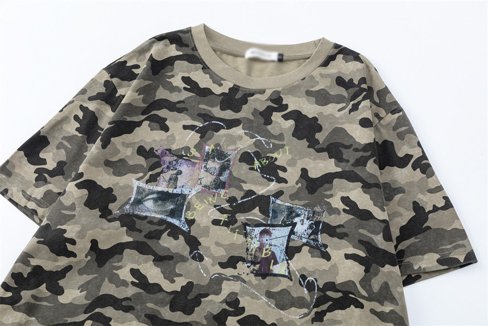 DAXUEN Camouflage graphic t-shirt with polaroid style print