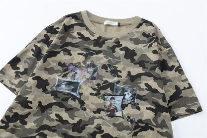 DAXUEN Camouflage graphic t-shirt with polaroid style print