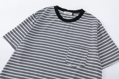 DAXUEN Striped crew-neck short-sleeve T-shirt with patch pocket