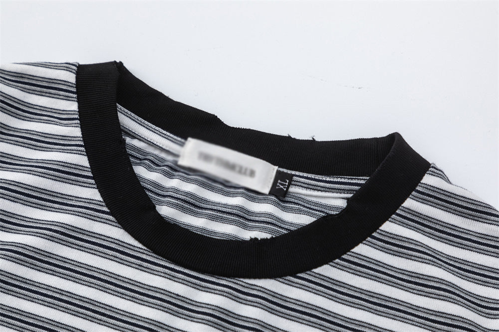 DAXUEN Striped crew-neck short-sleeve T-shirt with patch pocket