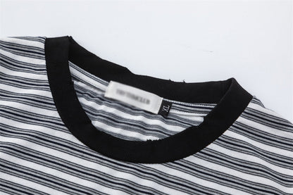 DAXUEN Striped crew-neck short-sleeve T-shirt with patch pocket