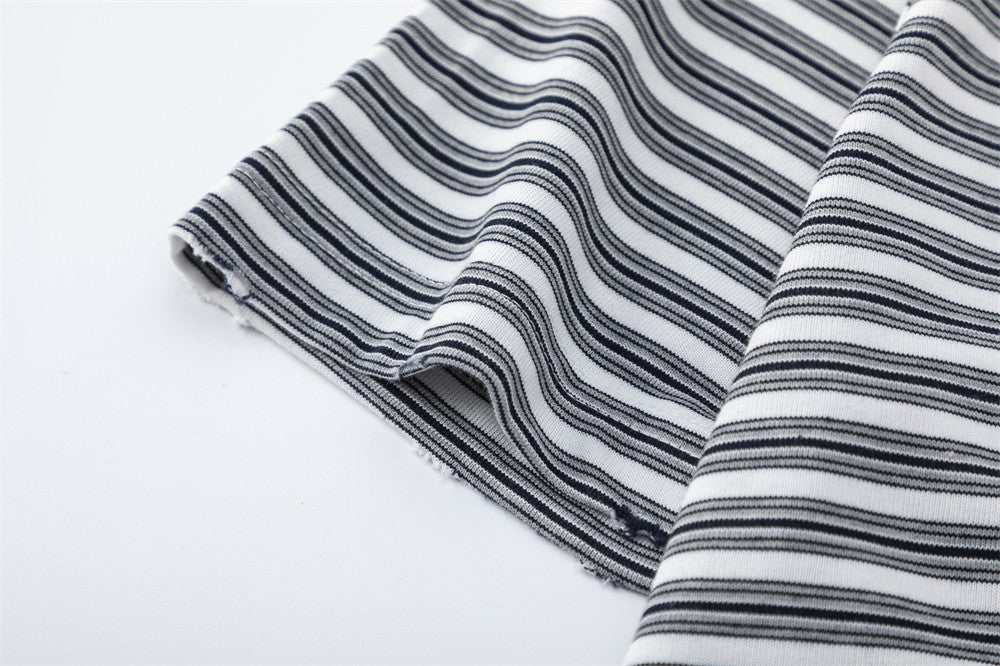 DAXUEN Striped crew-neck short-sleeve T-shirt with patch pocket