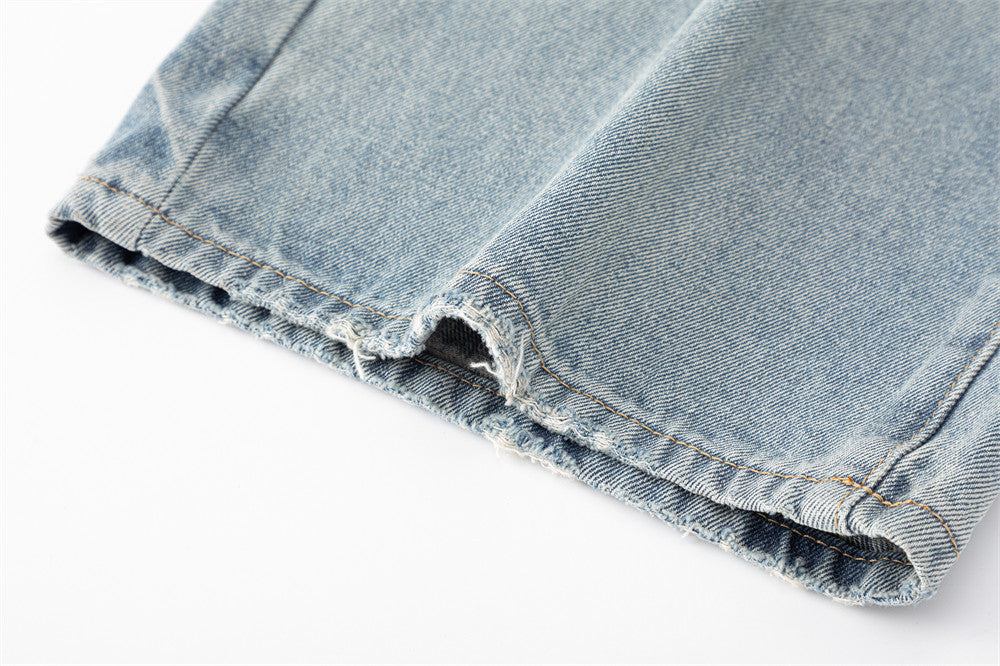 DAXUEN Light blue wide leg distressed denim jeans