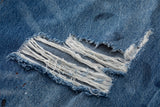 DAXUEN Distressed medium-blue wide leg denim jeans with paint splatters
