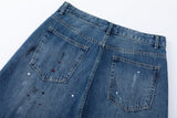 DAXUEN Distressed medium-blue wide leg denim jeans with paint splatters