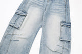 DAXUEN Light blue loose-fitting wide-leg cargo jeans