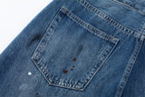 DAXUEN Distressed medium-blue wide leg denim jeans with paint splatters