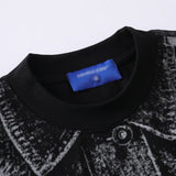 DAXUEN Distressed graphic print t-shirt with denim jacket design