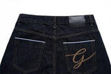 DAXUEN Wide-leg indigo jeans with contrast stitching and embroidery