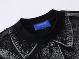 DAXUEN Distressed graphic print t-shirt with denim jacket design