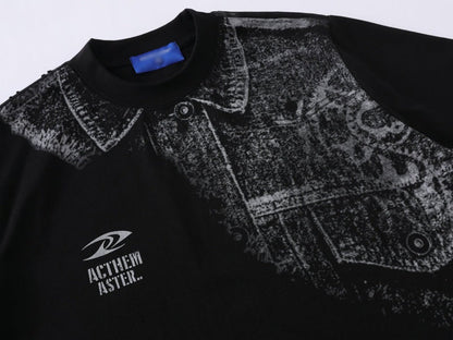 DAXUEN Distressed graphic print t-shirt with denim jacket design