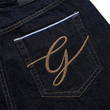 DAXUEN Wide-leg indigo jeans with contrast stitching and embroidery