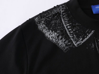 DAXUEN Distressed graphic print t-shirt with denim jacket design