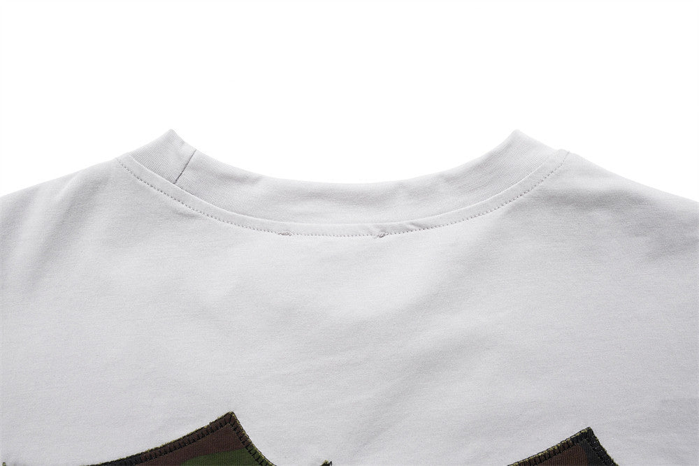 DAXUEN Long-sleeved crew-neck t-shirt with camouflage sleeves