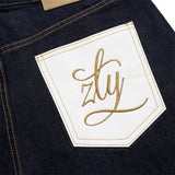 DAXUEN Indigo wide-leg jeans with golden-yellow stitching