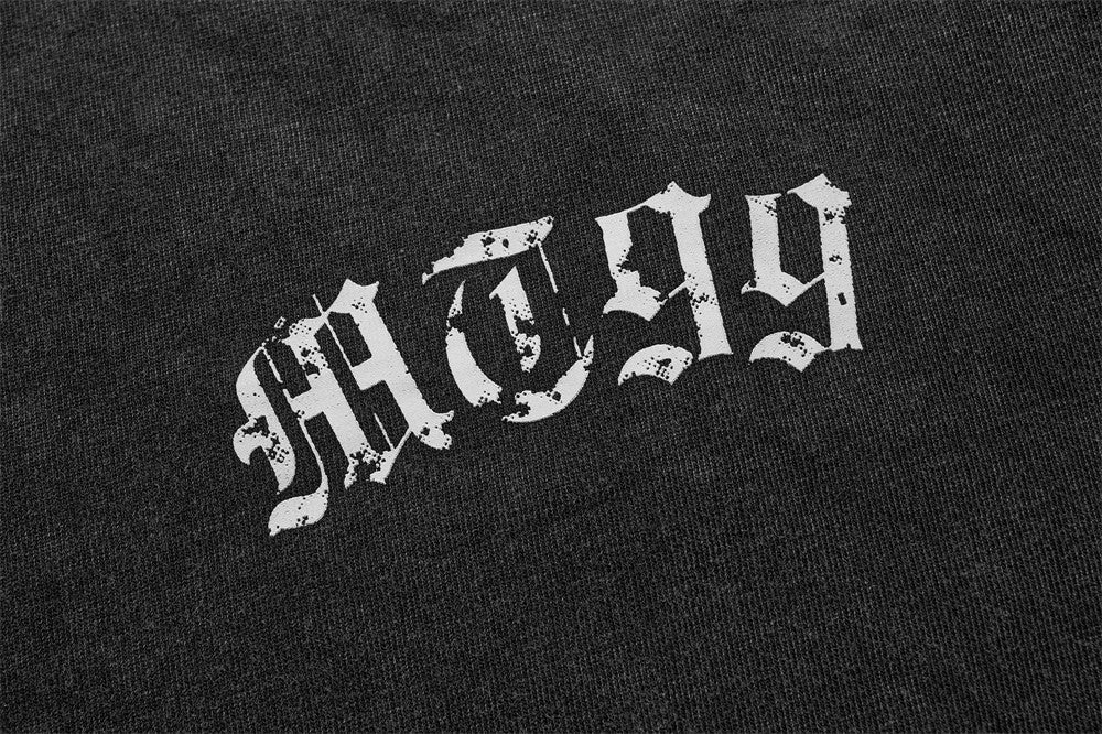 DAXUEN Gothic rhinestone graphic t-shirt in washed black