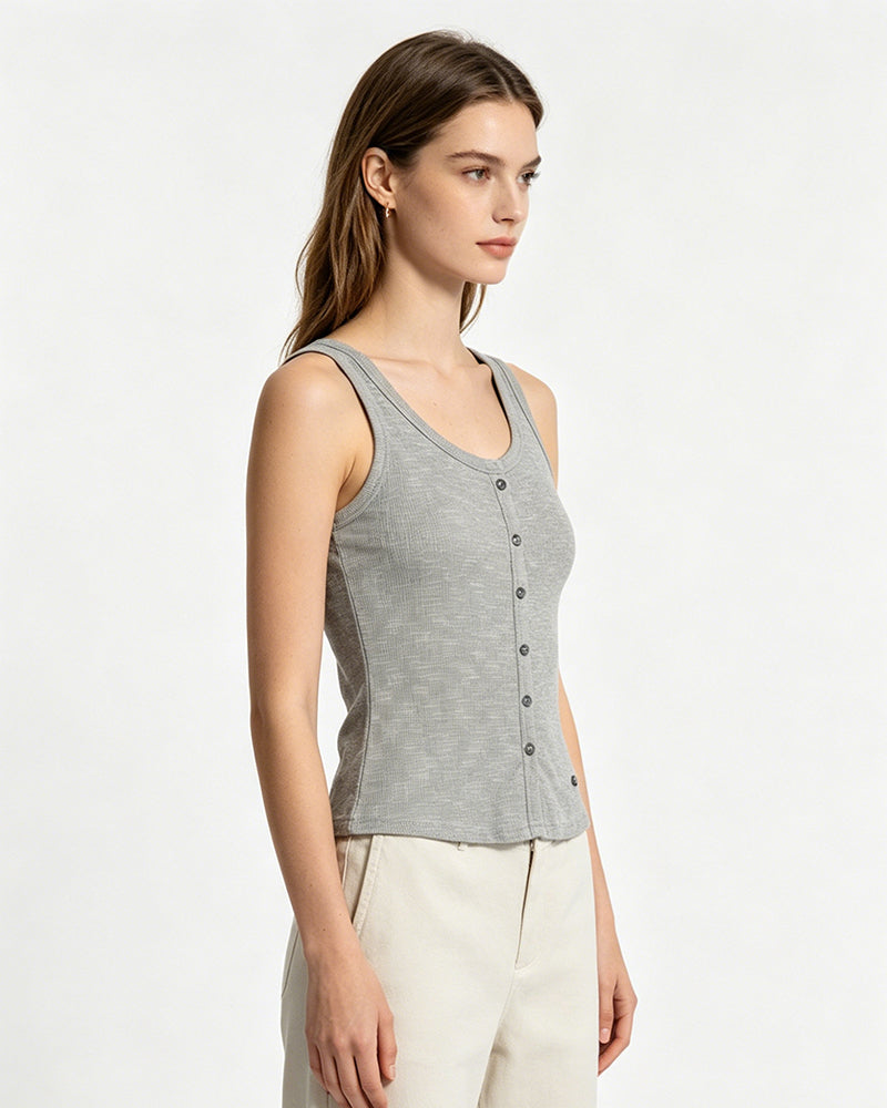 Essential Ribbed Button Tank Top