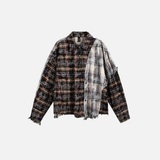 Distressed Plaid Tie Dyed Color Long Sleeve Shirt