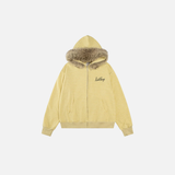 Cozy Striped Fleece Faux Fur Hooded Sweatshirt