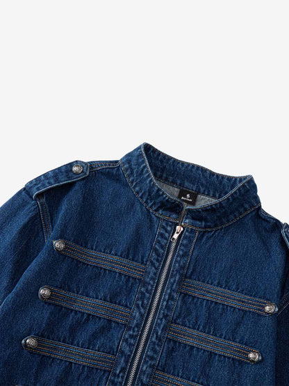 Structured Napoleonic Denim Jacket; Dark Blue / M, Dark Blue / L, Dark Blue / XL, Dark Blue / 2XL
