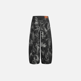 Streetwear Rivet Patchwork Black Wide Leg Jeans