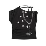 Vintage Graphic Tie-Neck Crop Top