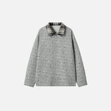 Retro Checkered Turn Down Collar Striped Sweatshirt