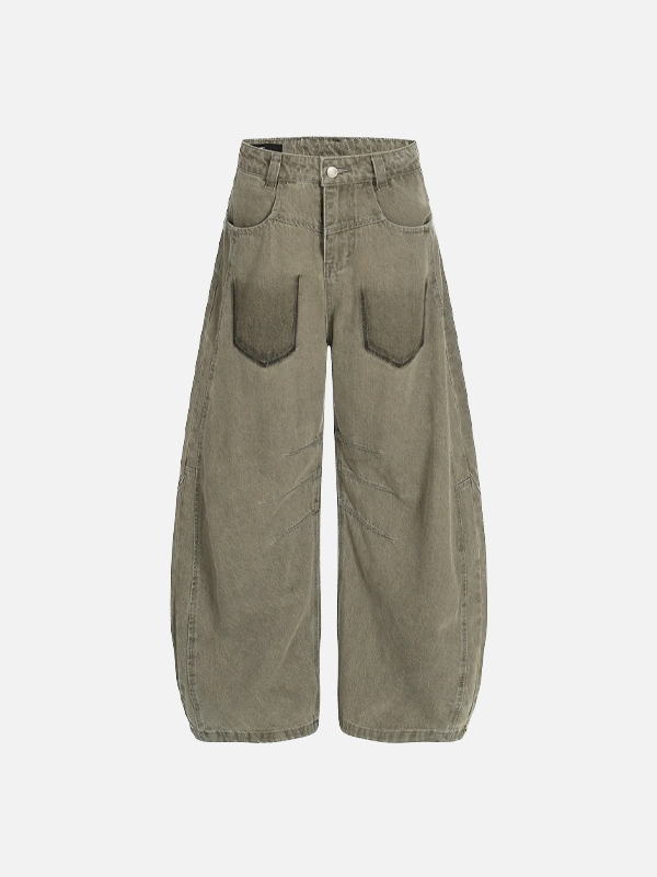 Vintage Pleated Spliced Distressed Wide Leg Jeans