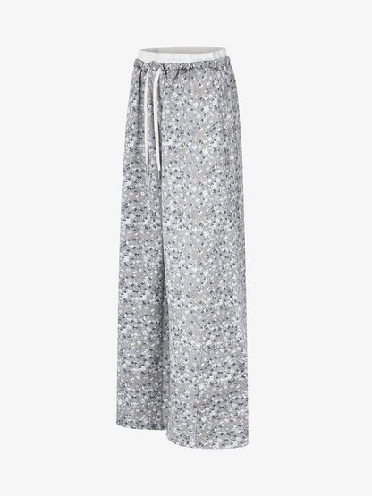 Floral Graphic Drawstring Wide-Leg Pants; Gray / S, Gray / M, Gray / L, Gray / XL