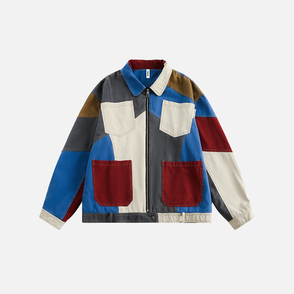 Patchwork Denim Jacket Baseball Bomber Coat