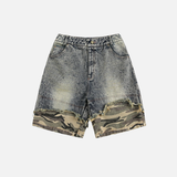 Vintage Camouflage Patchwork Denim Shorts Jeans