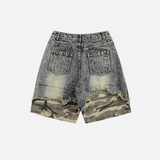 Vintage Camouflage Patchwork Denim Shorts Jeans