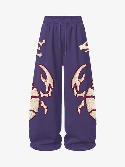 Scorpion Skeleton Terry Embroidered Wide-Leg Sweatpants; Purple / S, Purple / M, Purple / L, Purple / XL, Purple / 2XL
